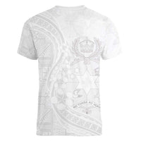 Tonga Faka Sepitema Women V-Neck T-Shirt Ngatu Pattern with Plumeria and Hibiscus