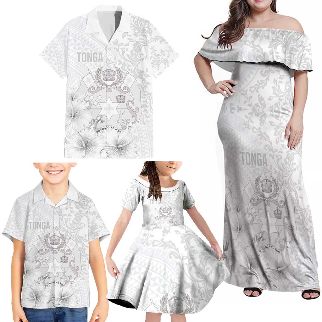 Tonga Faka Sepitema Family Matching Off Shoulder Maxi Dress and Hawaiian Shirt Ngatu and Floral Pattern with Blooming Hibiscus LT03 - Polynesian Pride