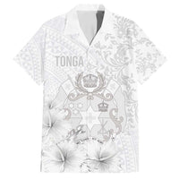 Tonga Faka Sepitema Family Matching Off Shoulder Maxi Dress and Hawaiian Shirt Ngatu and Floral Pattern with Blooming Hibiscus LT03 Dad's Shirt - Short Sleeve White - Polynesian Pride