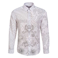 Tonga Faka Sepitema Family Matching Off Shoulder Short Dress and Hawaiian Shirt Ngatu and Floral Pattern with Blooming Hibiscus LT03 Dad's Shirt - Long Sleeve White - Polynesian Pride