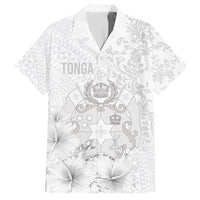 Tonga Faka Sepitema Family Matching Short Sleeve Bodycon Dress and Hawaiian Shirt Ngatu and Floral Pattern with Blooming Hibiscus LT03 Dad's Shirt - Short Sleeve White - Polynesian Pride