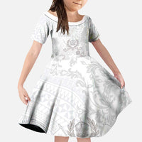 Tonga Faka Sepitema Family Matching Tank Maxi Dress and Hawaiian Shirt Ngatu and Floral Pattern with Blooming Hibiscus LT03 Daughter's Dress White - Polynesian Pride