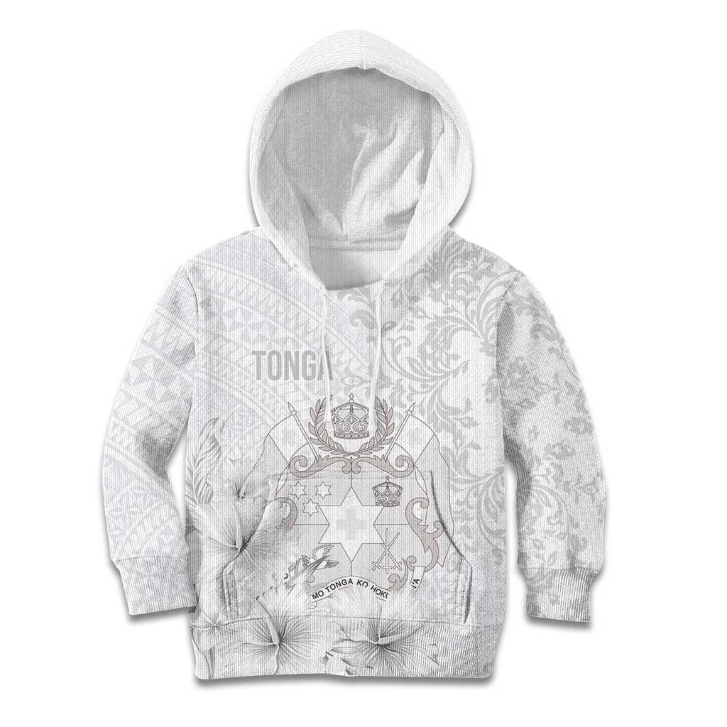 Tonga Faka Sepitema Kid Hoodie Ngatu and Floral Pattern with Blooming Hibiscus LT03 Hoodie White - Polynesian Pride