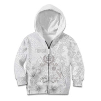 Tonga Faka Sepitema Kid Hoodie Ngatu and Floral Pattern with Blooming Hibiscus LT03 Zip Hoodie White - Polynesian Pride