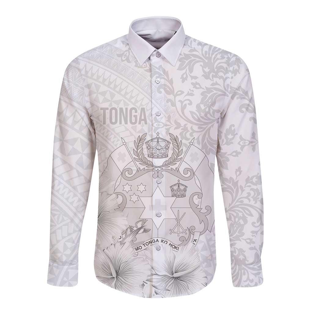 Tonga Faka Sepitema Long Sleeve Button Shirt Ngatu and Floral Pattern with Blooming Hibiscus LT03 Unisex White - Polynesian Pride