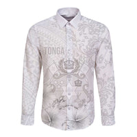 Tonga Faka Sepitema Long Sleeve Button Shirt Ngatu and Floral Pattern with Blooming Hibiscus LT03 Unisex White - Polynesian Pride