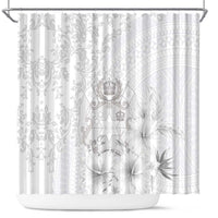 Tonga Faka Sepitema Shower Curtain Ngatu and Floral Pattern with Blooming Hibiscus LT03 White - Polynesian Pride