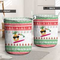 Hawaiian Mele Kalikimaka Laundry Basket Funny Pineapple Surfing with Map Christmas Stripe Elements