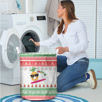 Hawaiian Mele Kalikimaka Laundry Basket Funny Pineapple Surfing with Map Christmas Stripe Elements