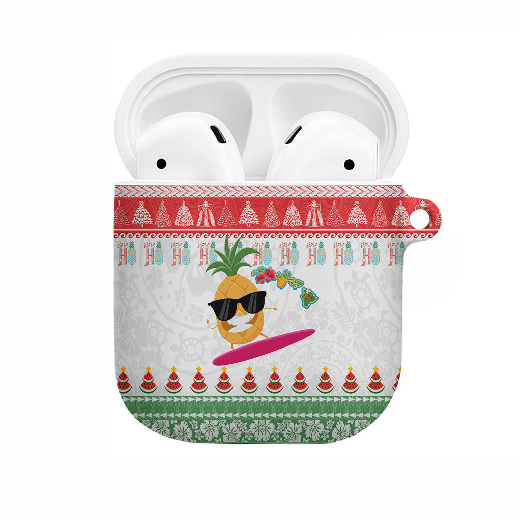 Hawaiian Mele Kalikimaka AirPods Case Funny Pineapple Surfing with Map Christmas Stripe Elements
