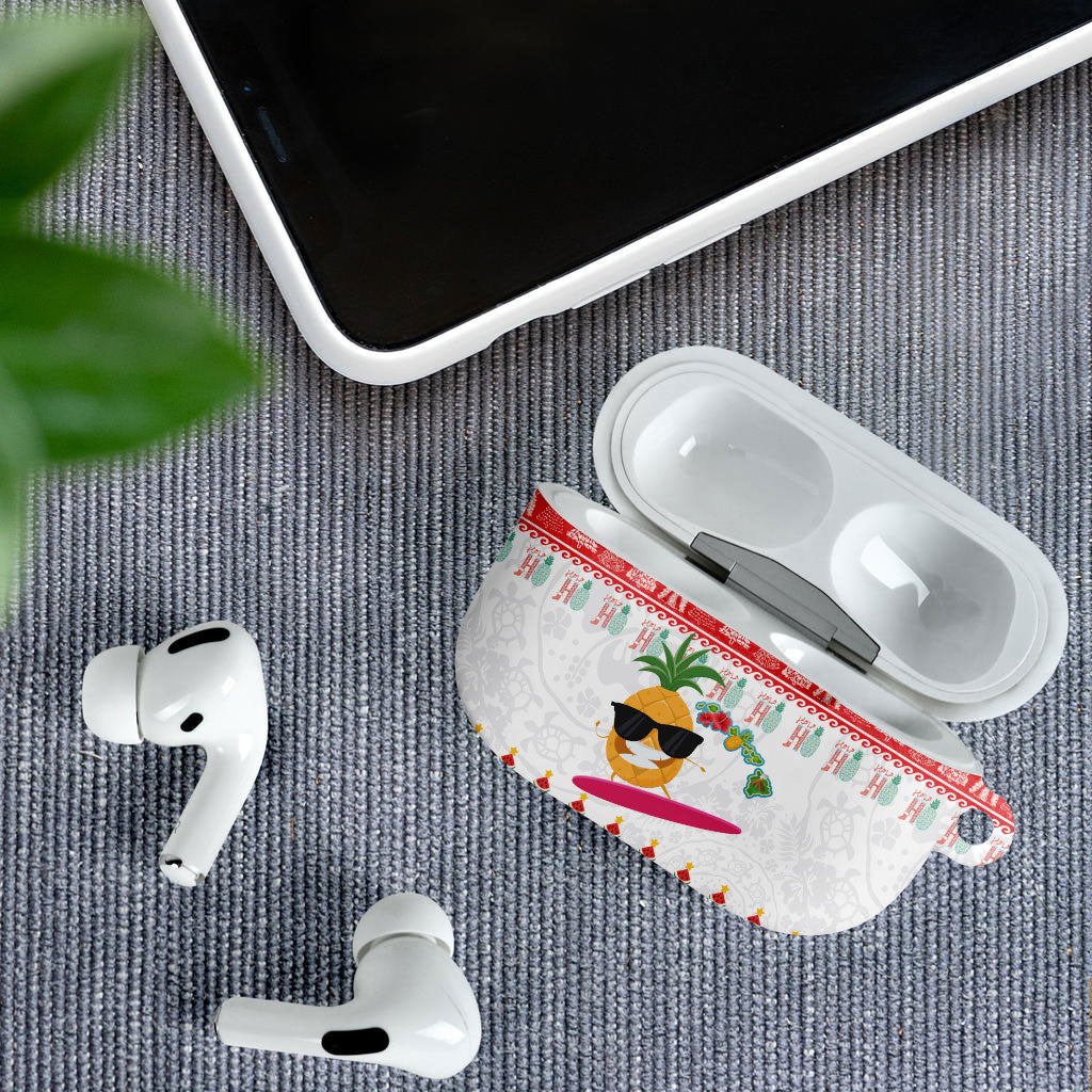 Hawaiian Mele Kalikimaka AirPods Case Funny Pineapple Surfing with Map Christmas Stripe Elements
