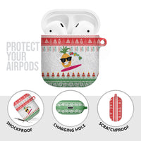 Hawaiian Mele Kalikimaka AirPods Case Funny Pineapple Surfing with Map Christmas Stripe Elements