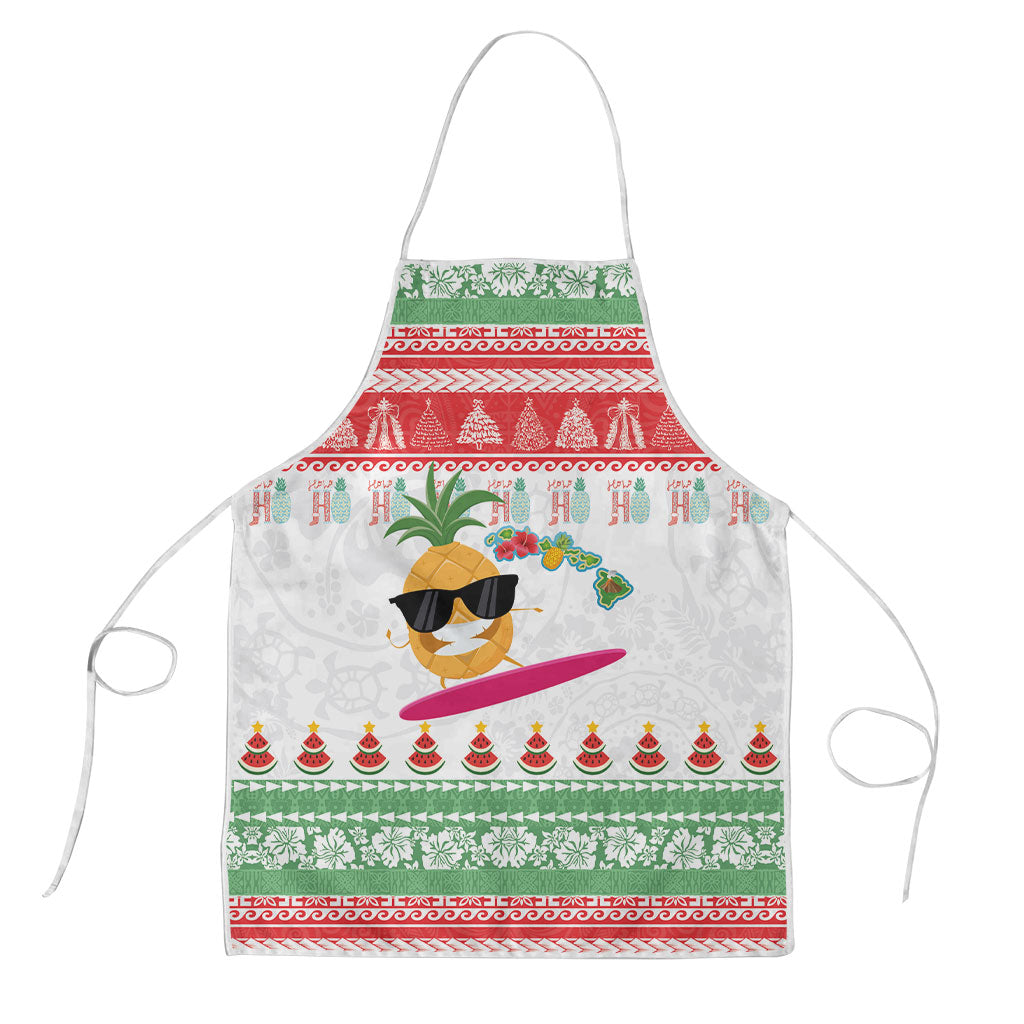 Hawaiian Mele Kalikimaka Apron Funny Pineapple Surfing with Map Christmas Stripe Elements