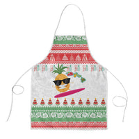 Hawaiian Mele Kalikimaka Apron Funny Pineapple Surfing with Map Christmas Stripe Elements