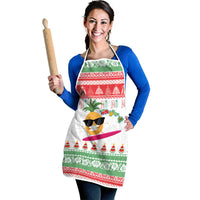 Hawaiian Mele Kalikimaka Apron Funny Pineapple Surfing with Map Christmas Stripe Elements