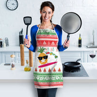 Hawaiian Mele Kalikimaka Apron Funny Pineapple Surfing with Map Christmas Stripe Elements