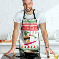 Hawaiian Mele Kalikimaka Apron Funny Pineapple Surfing with Map Christmas Stripe Elements