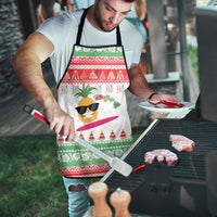 Hawaiian Mele Kalikimaka Apron Funny Pineapple Surfing with Map Christmas Stripe Elements