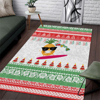 Hawaiian Mele Kalikimaka Area Rug Funny Pineapple Surfing with Map Christmas Stripe Elements