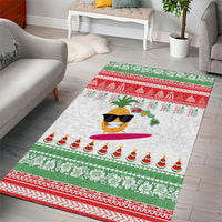 Hawaiian Mele Kalikimaka Area Rug Funny Pineapple Surfing with Map Christmas Stripe Elements