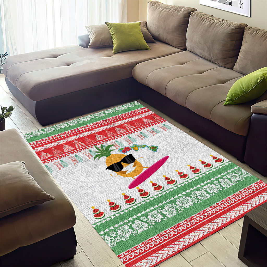 Hawaiian Mele Kalikimaka Area Rug Funny Pineapple Surfing with Map Christmas Stripe Elements