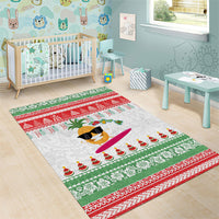 Hawaiian Mele Kalikimaka Area Rug Funny Pineapple Surfing with Map Christmas Stripe Elements