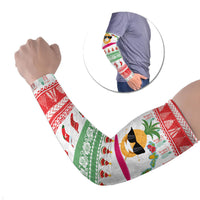 Hawaiian Mele Kalikimaka Arm Sleeves Funny Pineapple Surfing with Map Christmas Stripe Elements