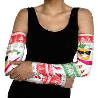 Hawaiian Mele Kalikimaka Arm Sleeves Funny Pineapple Surfing with Map Christmas Stripe Elements