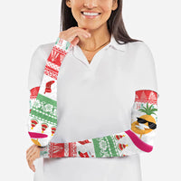 Hawaiian Mele Kalikimaka Arm Sleeves Funny Pineapple Surfing with Map Christmas Stripe Elements