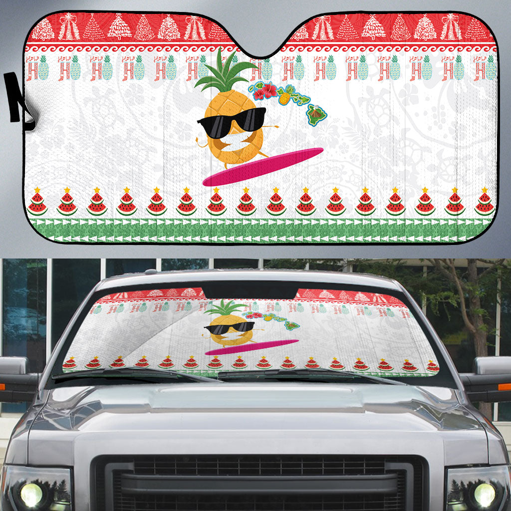 Hawaiian Mele Kalikimaka Auto Sun Shade Funny Pineapple Surfing with Map Christmas Stripe Elements