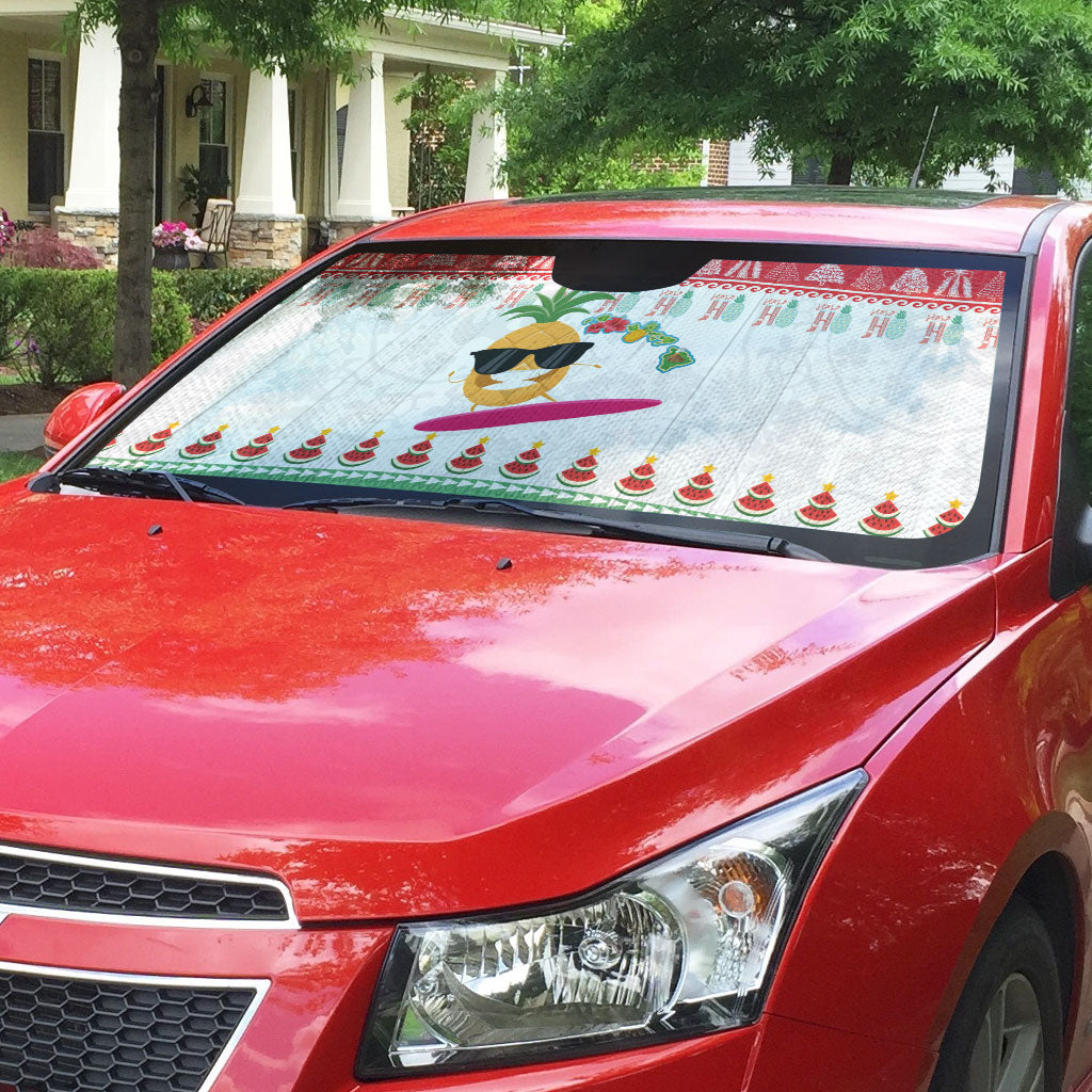 Hawaiian Mele Kalikimaka Auto Sun Shade Funny Pineapple Surfing with Map Christmas Stripe Elements