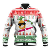 Hawaiian Mele Kalikimaka Baseball Jacket Funny Pineapple Surfing with Map Christmas Stripe Elements