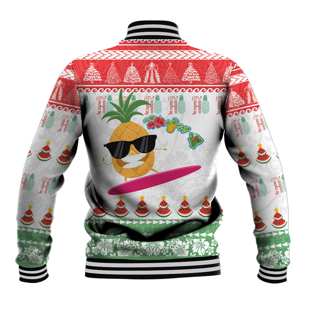 Hawaiian Mele Kalikimaka Baseball Jacket Funny Pineapple Surfing with Map Christmas Stripe Elements