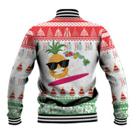 Hawaiian Mele Kalikimaka Baseball Jacket Funny Pineapple Surfing with Map Christmas Stripe Elements