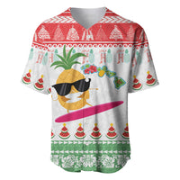 Hawaiian Mele Kalikimaka Baseball Jersey Funny Pineapple Surfing with Map Christmas Stripe Elements