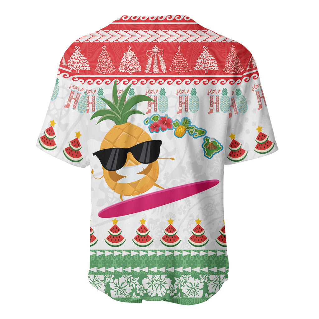 Hawaiian Mele Kalikimaka Baseball Jersey Funny Pineapple Surfing with Map Christmas Stripe Elements