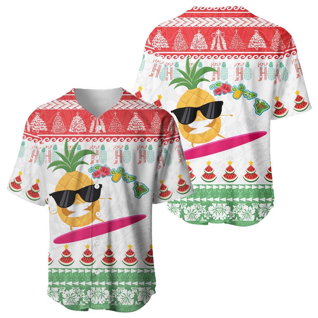 Hawaiian Mele Kalikimaka Baseball Jersey Funny Pineapple Surfing with Map Christmas Stripe Elements