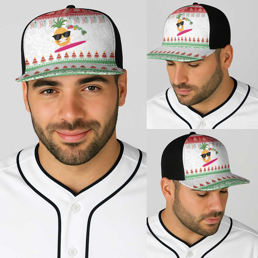 Hawaiian Mele Kalikimaka Baseball Net Cap Funny Pineapple Surfing with Map Christmas Stripe Elements