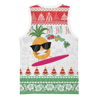 Hawaiian Mele Kalikimaka Basketball Jersey Funny Pineapple Surfing with Map Christmas Stripe Elements