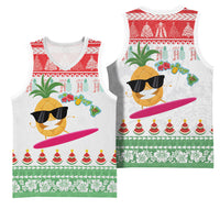 Hawaiian Mele Kalikimaka Basketball Jersey Funny Pineapple Surfing with Map Christmas Stripe Elements