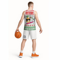 Hawaiian Mele Kalikimaka Basketball Jersey Funny Pineapple Surfing with Map Christmas Stripe Elements