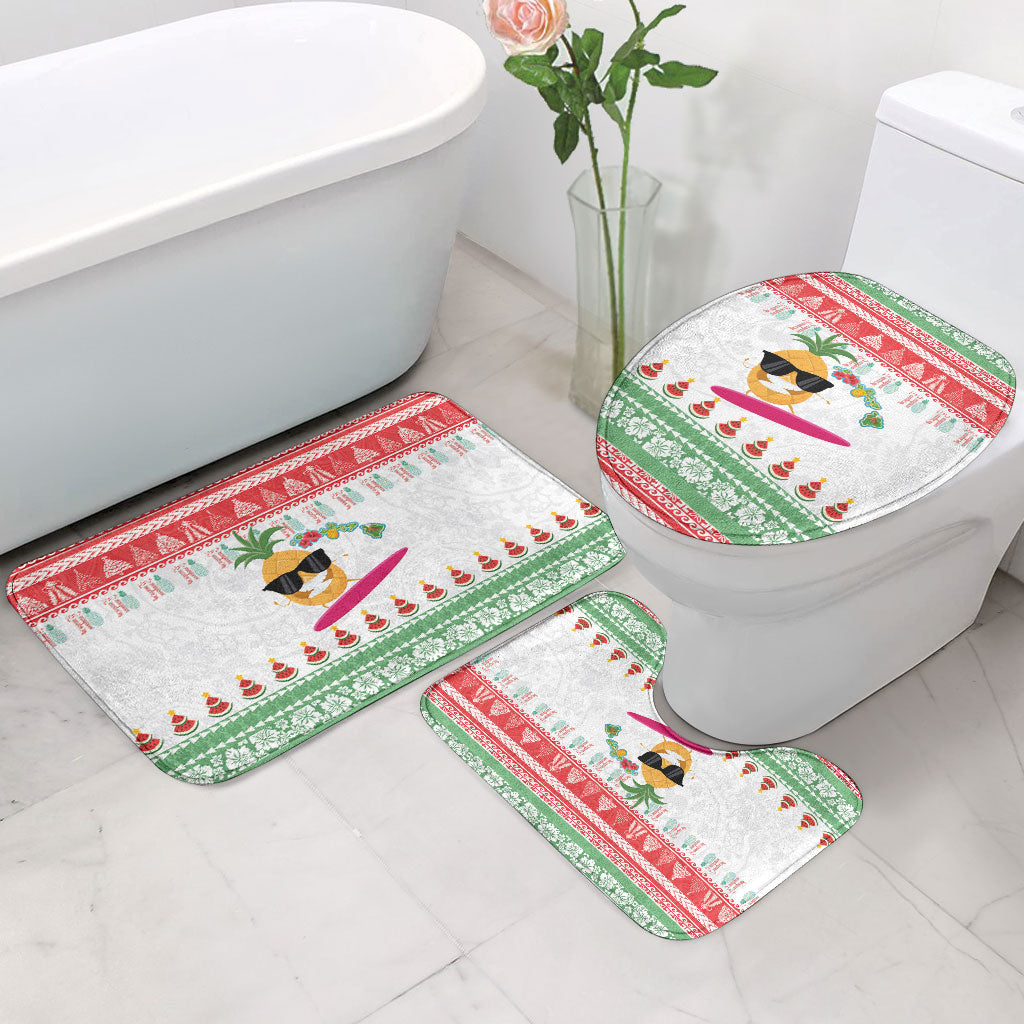 Hawaiian Mele Kalikimaka Bathroom Set Funny Pineapple Surfing with Map Christmas Stripe Elements