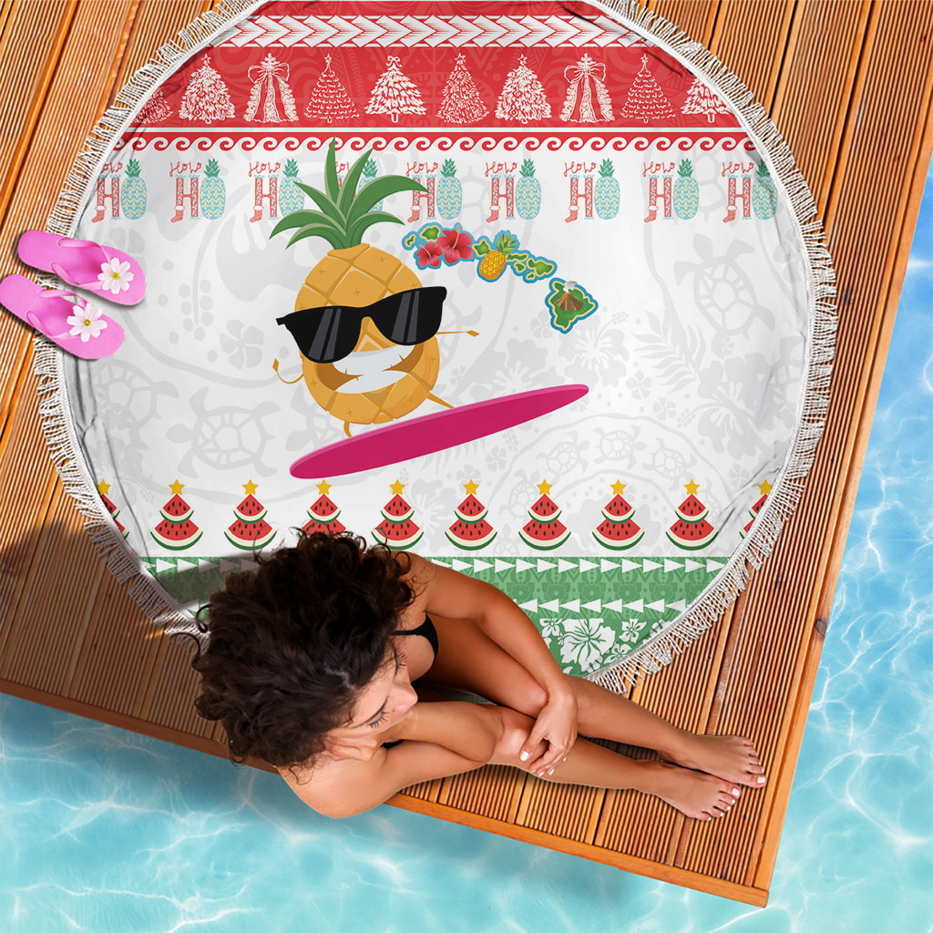 Hawaiian Mele Kalikimaka Beach Blanket Funny Pineapple Surfing with Map Christmas Stripe Elements