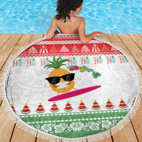 Hawaiian Mele Kalikimaka Beach Blanket Funny Pineapple Surfing with Map Christmas Stripe Elements