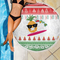Hawaiian Mele Kalikimaka Beach Blanket Funny Pineapple Surfing with Map Christmas Stripe Elements