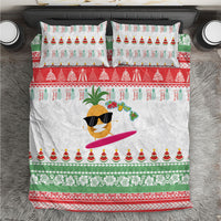 Hawaiian Mele Kalikimaka Bedding Set Funny Pineapple Surfing with Map Christmas Stripe Elements