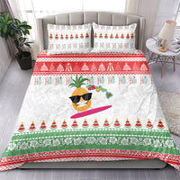 Hawaiian Mele Kalikimaka Bedding Set Funny Pineapple Surfing with Map Christmas Stripe Elements