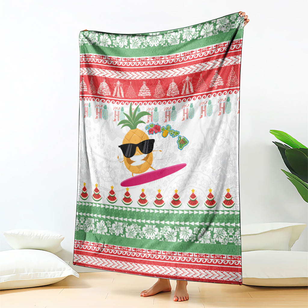 Hawaiian Mele Kalikimaka Blanket Funny Pineapple Surfing with Map Christmas Stripe Elements