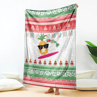 Hawaiian Mele Kalikimaka Blanket Funny Pineapple Surfing with Map Christmas Stripe Elements