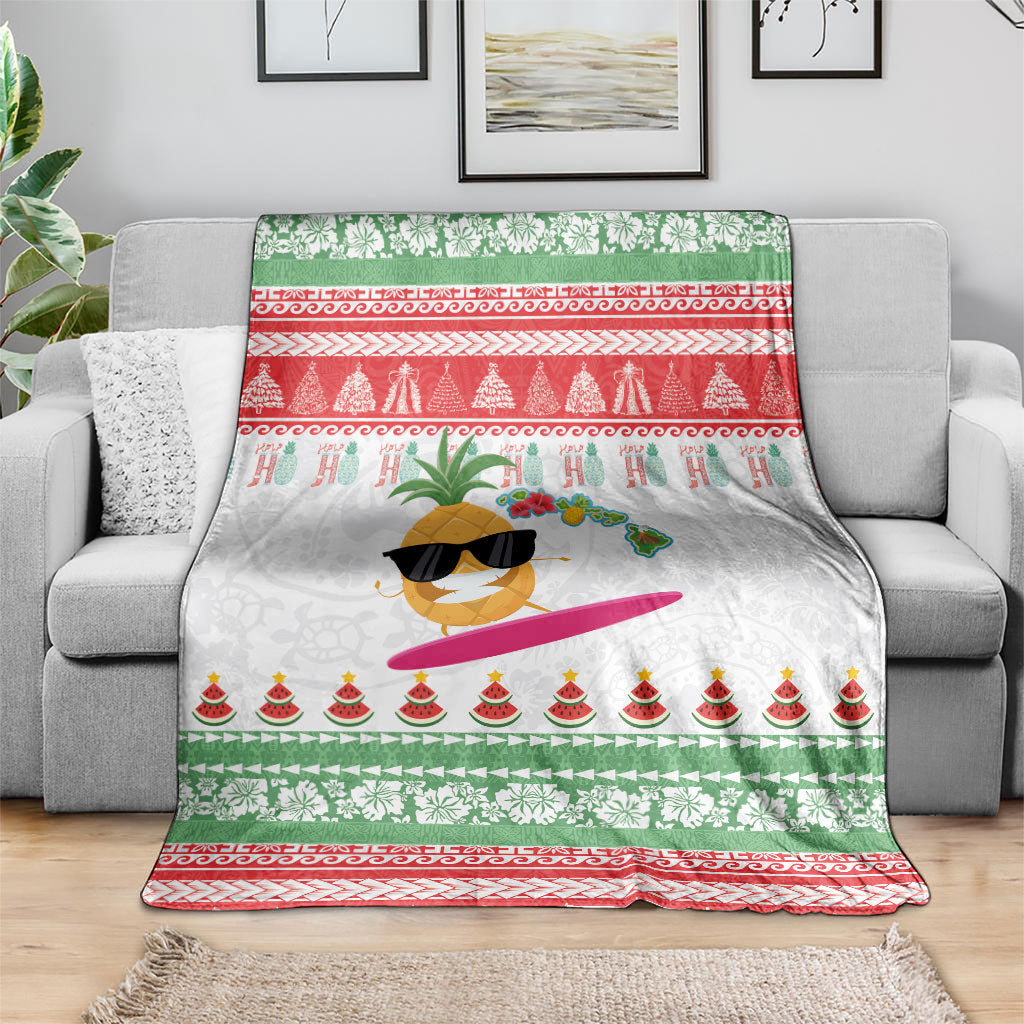Hawaiian Mele Kalikimaka Blanket Funny Pineapple Surfing with Map Christmas Stripe Elements